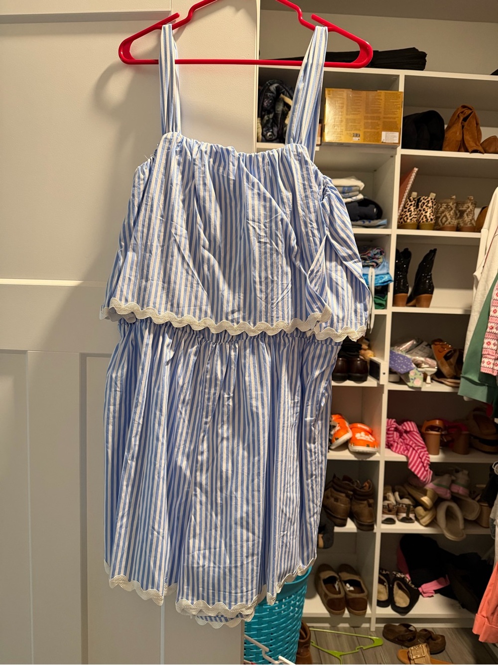 Chic Soul Blue and White Striped Ruffle Romper